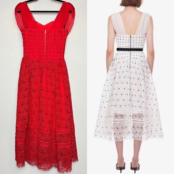 SELF-PORTRAIT Floral Crochet Lace Sweetheart Neck Sleeveless Fit & Flare Dress 4 - Picture 4 of 12